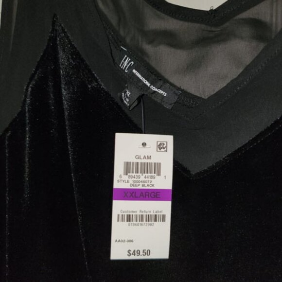 Sheer Illusion Inset V-neck Black Velvet Camisole Top International Concepts XXL - Picture 4 of 5